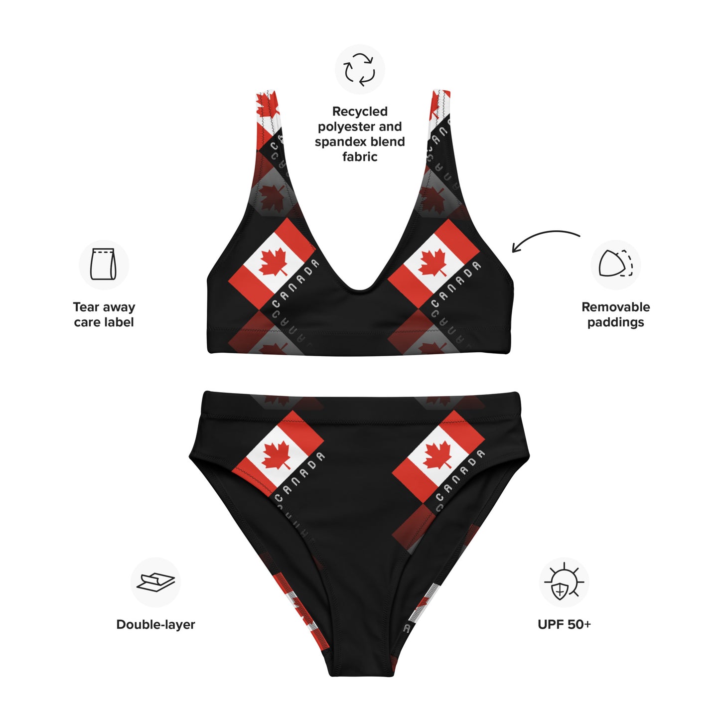 Elegant Maple Leaf Canada Recycled High-Waisted Bikini