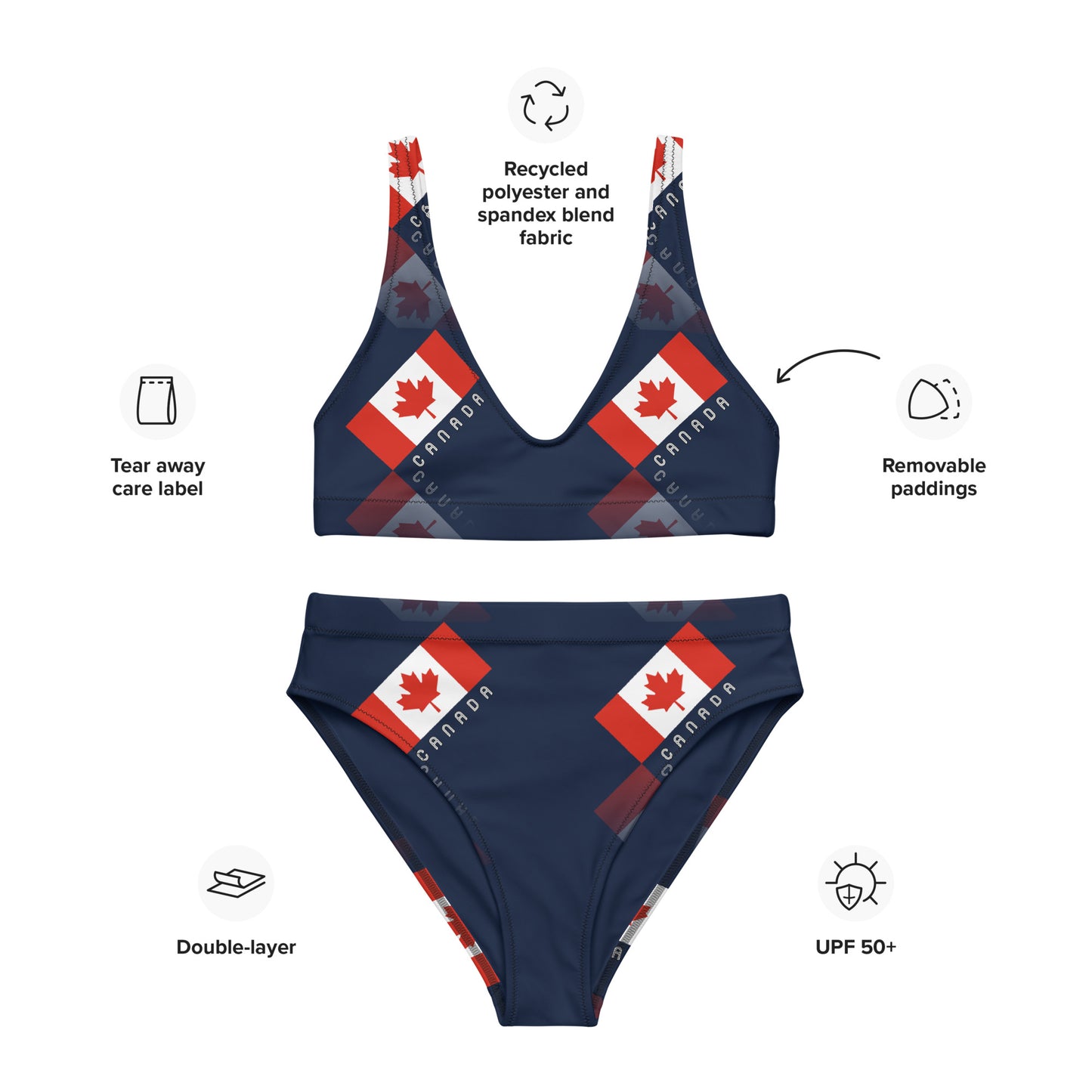 Elegant Maple Leaf Canada Recycled High-Waisted Bikini