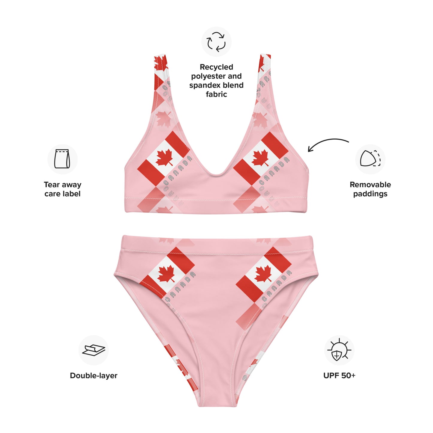 Elegant Maple Leaf Canada Recycled High-Waisted Bikini