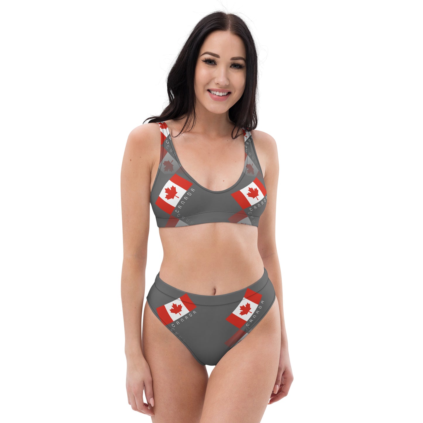 Elegant Maple Leaf Canada Recycled High-Waisted Bikini