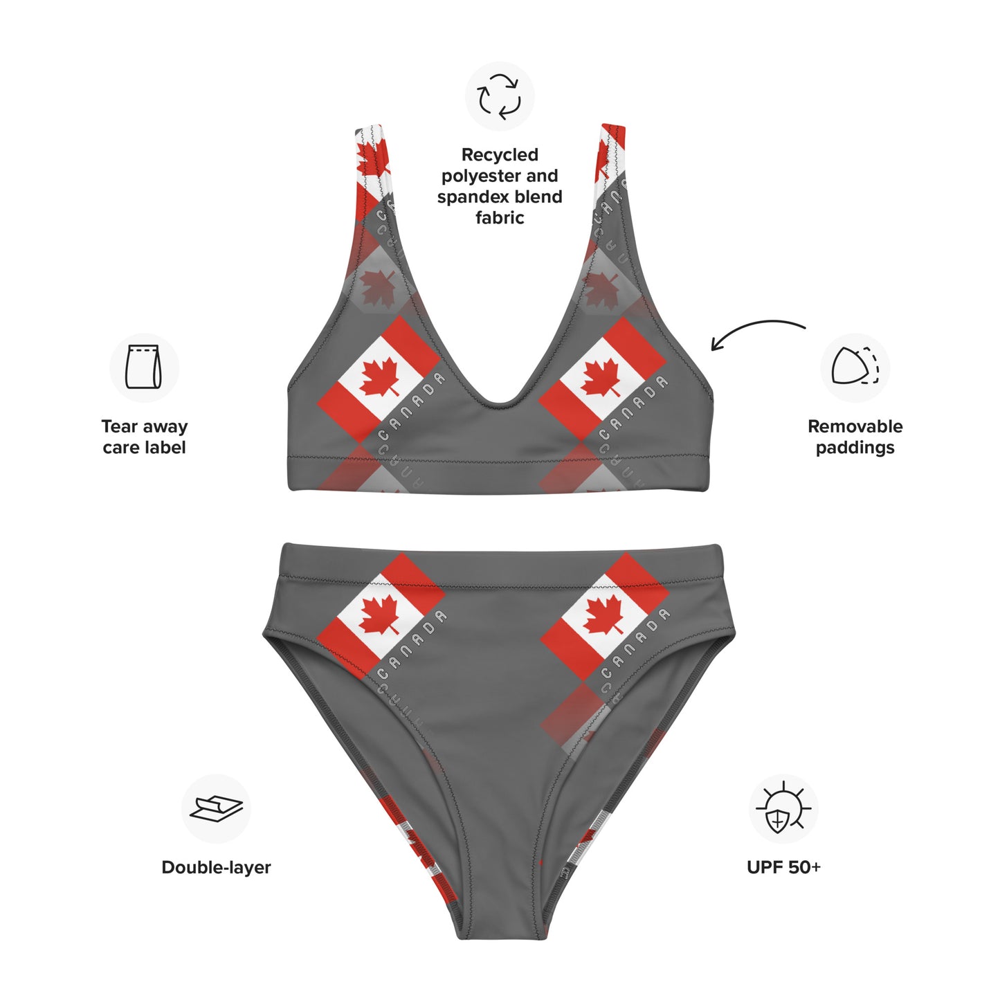 Elegant Maple Leaf Canada Recycled High-Waisted Bikini