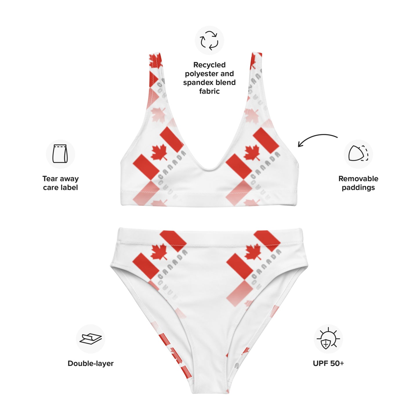 Elegant Maple Leaf Canada Recycled High-Waisted Bikini