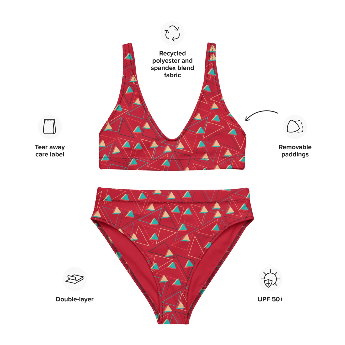 Triangular Candied Recycled High-Waisted Bikini - Multiple Colors