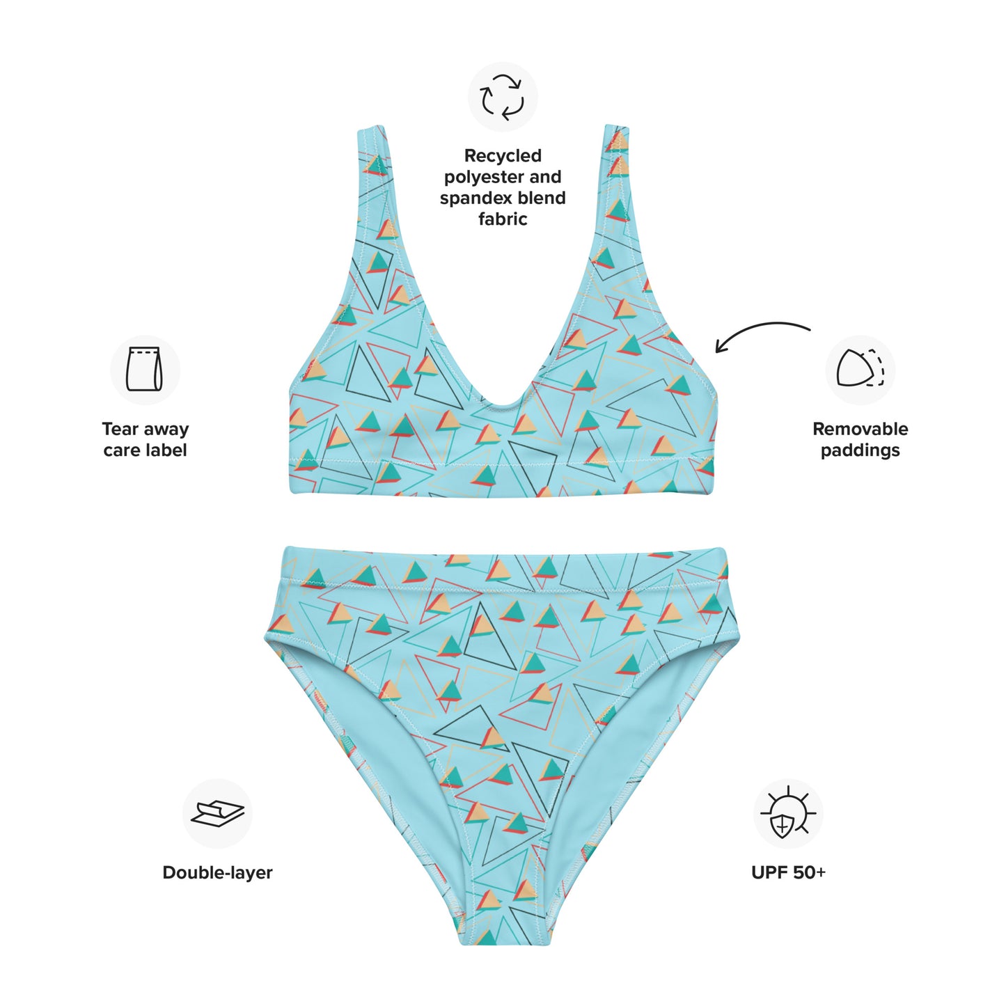 Triangular Candied Recycled High-Waisted Bikini - Multiple Colors