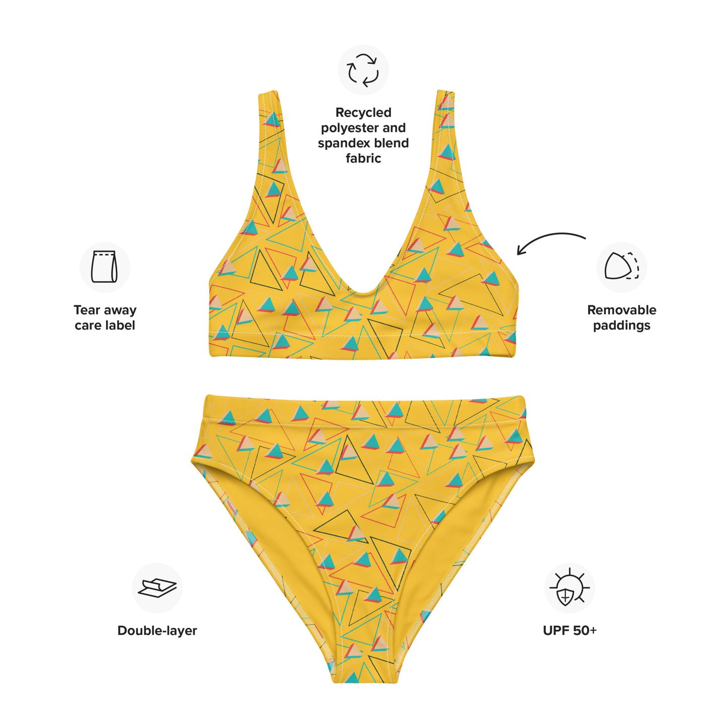 Triangular Candied Recycled High-Waisted Bikini - Multiple Colors