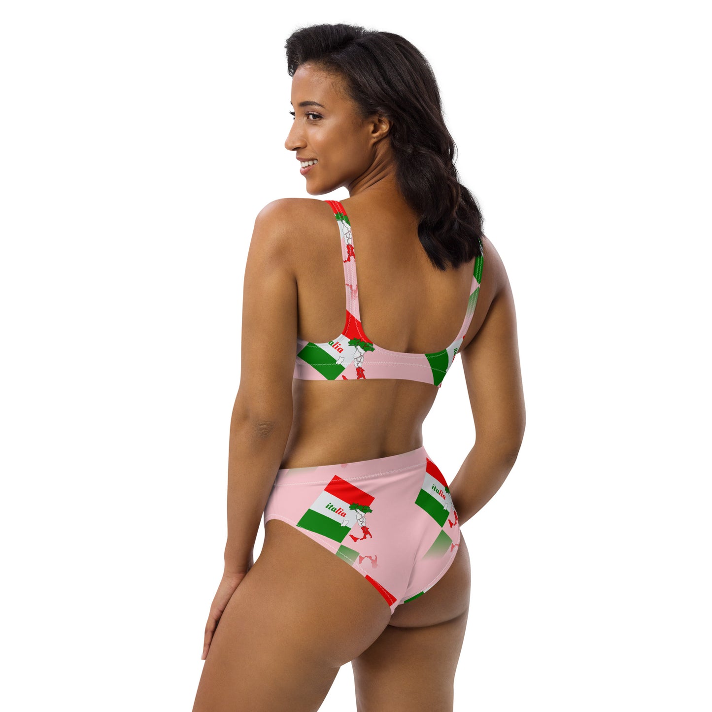 Elegant Italia-Italy Flag And Map Recycled High-Waisted Bikini