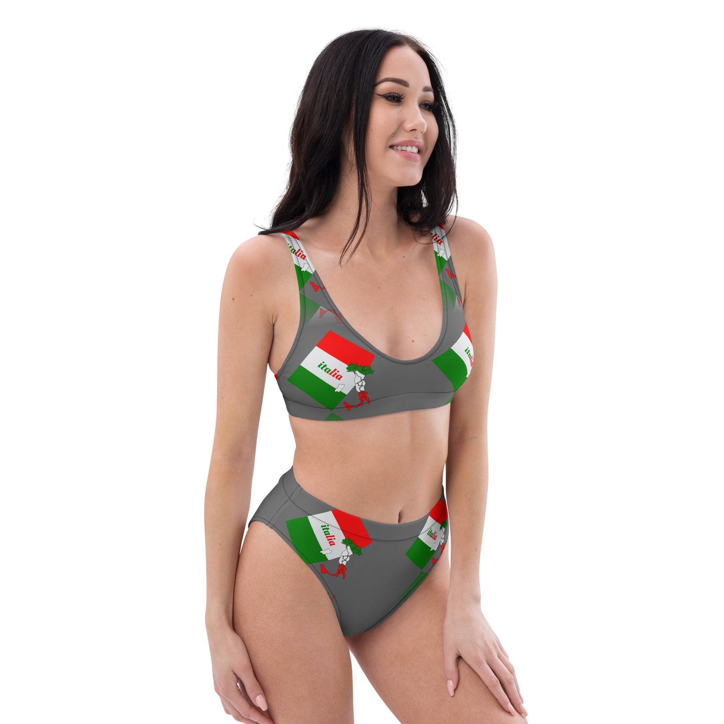 Elegant Italia-Italy Flag And Map Recycled High-Waisted Bikini
