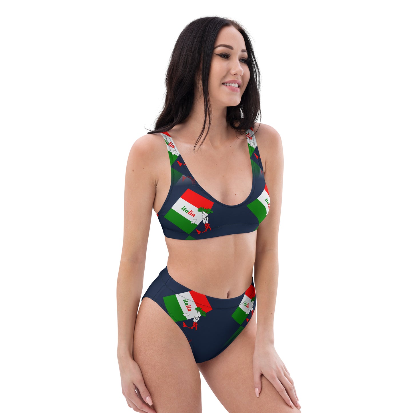 Elegant Italia-Italy Flag And Map Recycled High-Waisted Bikini