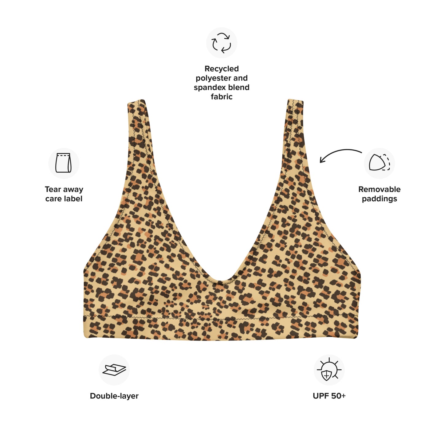 Leopard On Recycled Padded Bikini Top