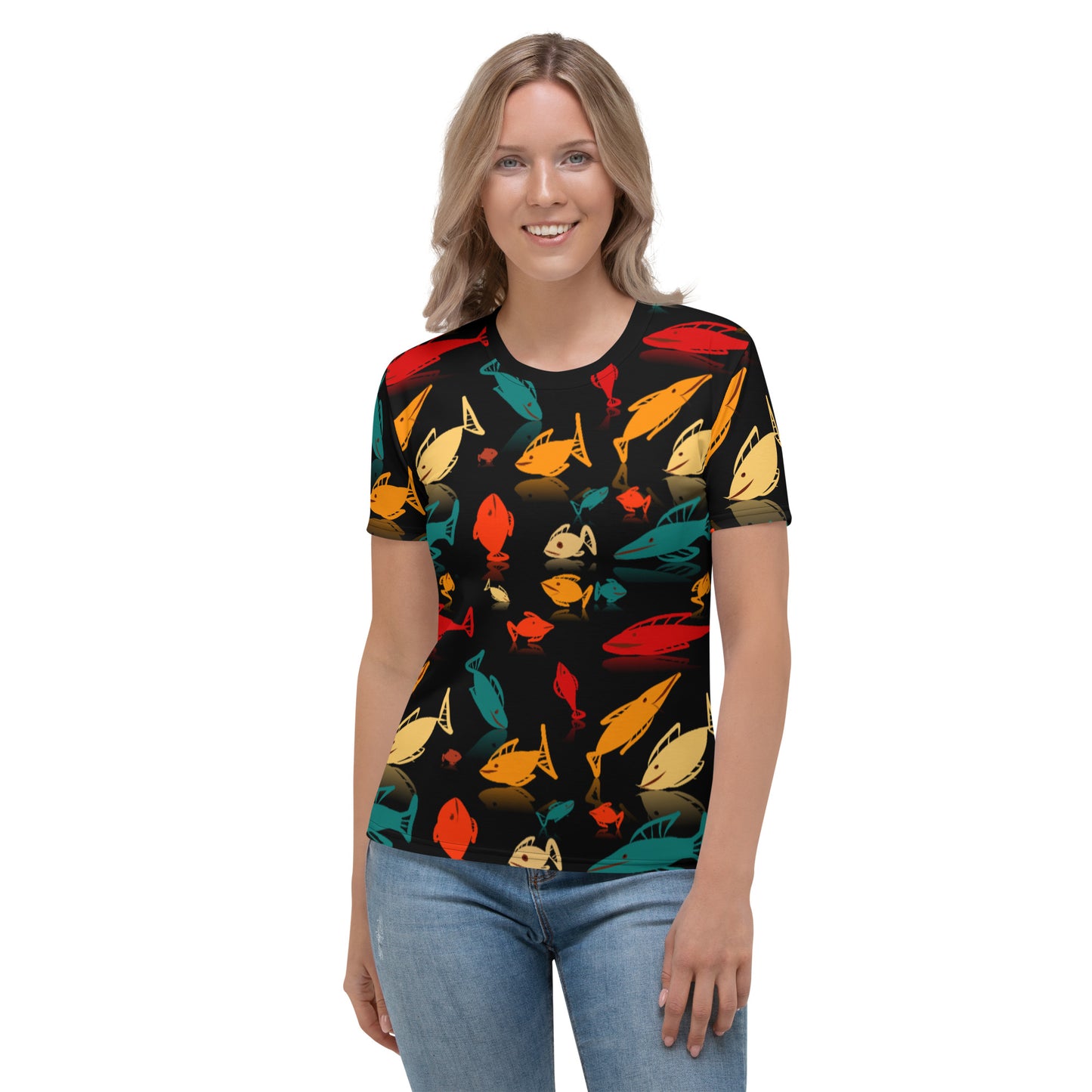 Multi-Color Fish Mania Women's Crew Neck T-Shirt