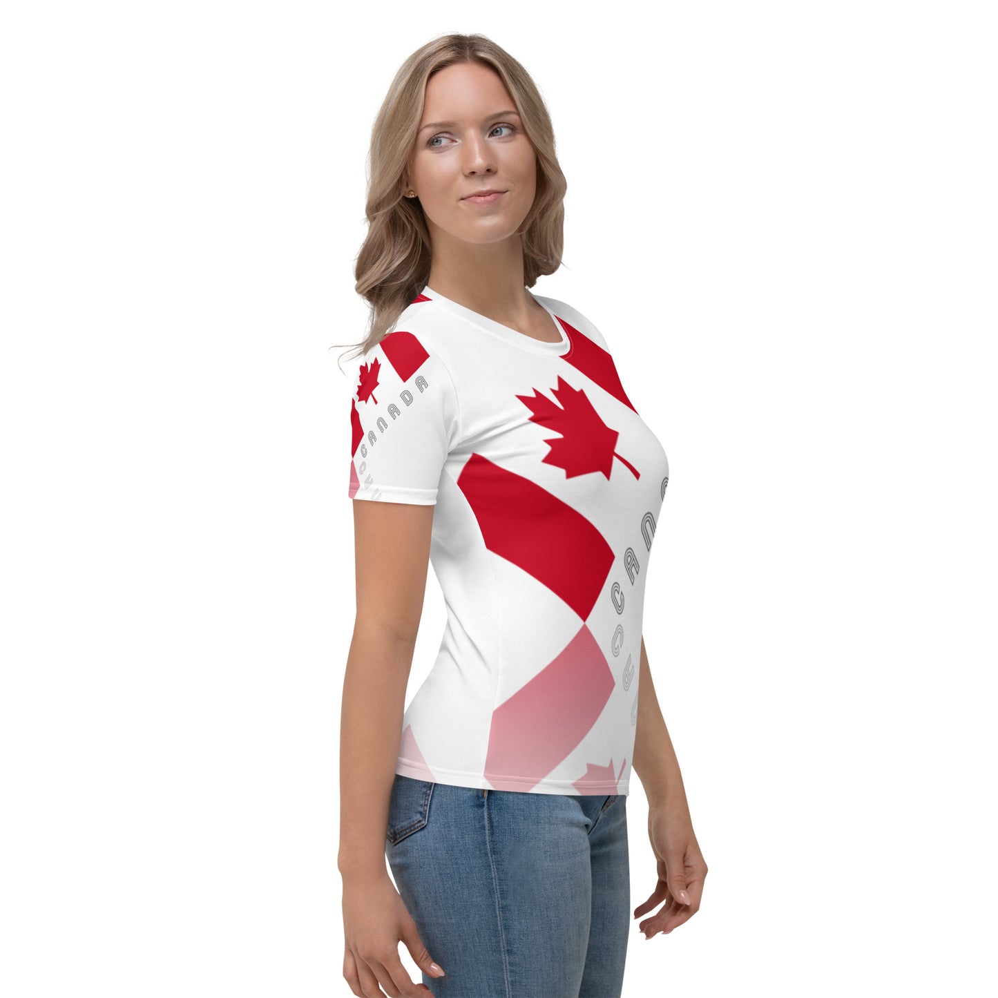 Elegant Maple Leaf Canada All-Over Print Women's Crew Neck T-Shirt