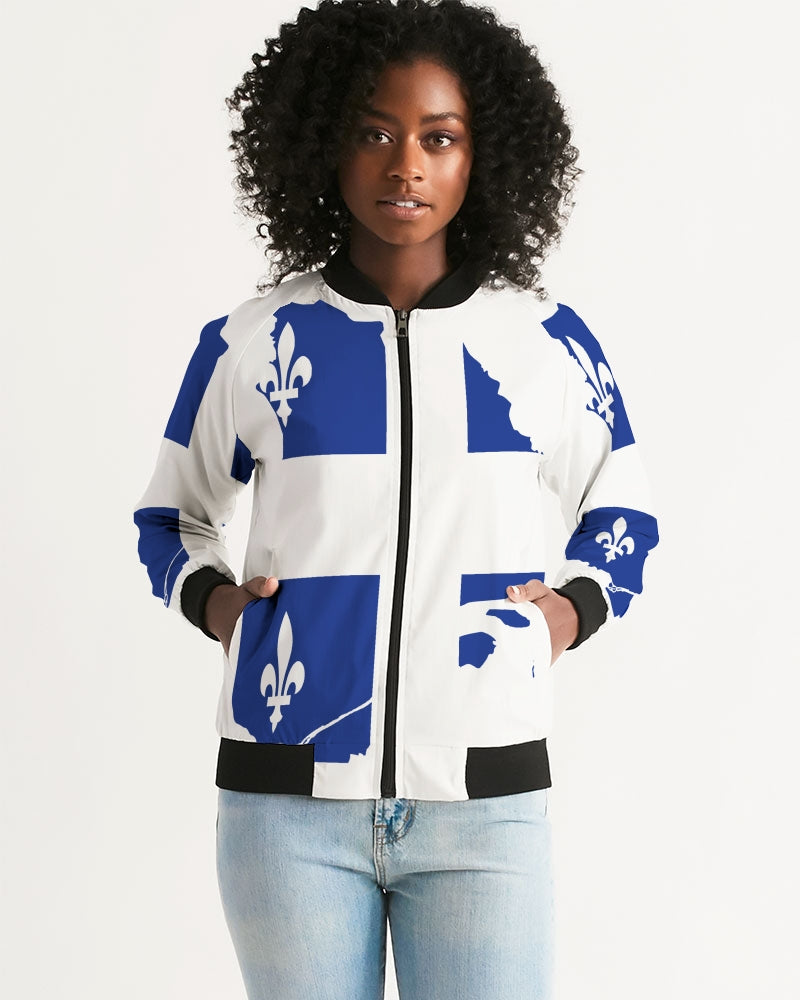 Quebec Map Flag - Drapeau Carte Québec (Fleurdelisé) Women's Bomber Jacket TeeSpect