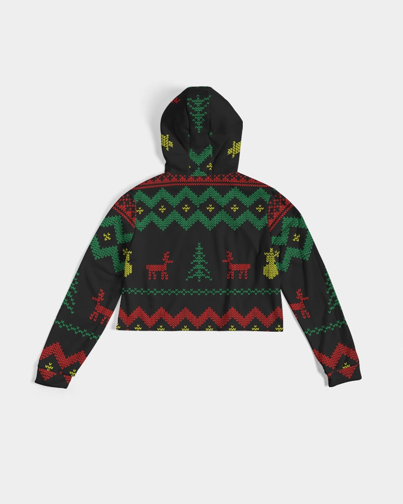 Christmas Merry Sweatshirt (Sweater) Black Women's Cropped Hoodie TeeSpect