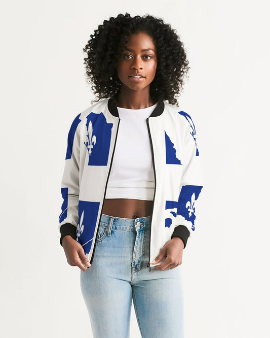 Quebec Map Flag - Drapeau Carte Québec (Fleurdelisé) Women's Bomber Jacket TeeSpect