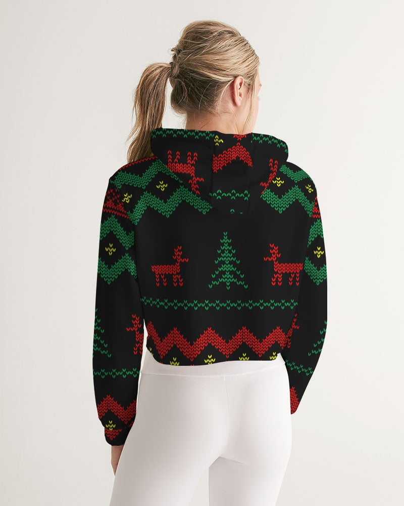 Christmas Merry Sweatshirt (Sweater) Black Women's Cropped Hoodie TeeSpect
