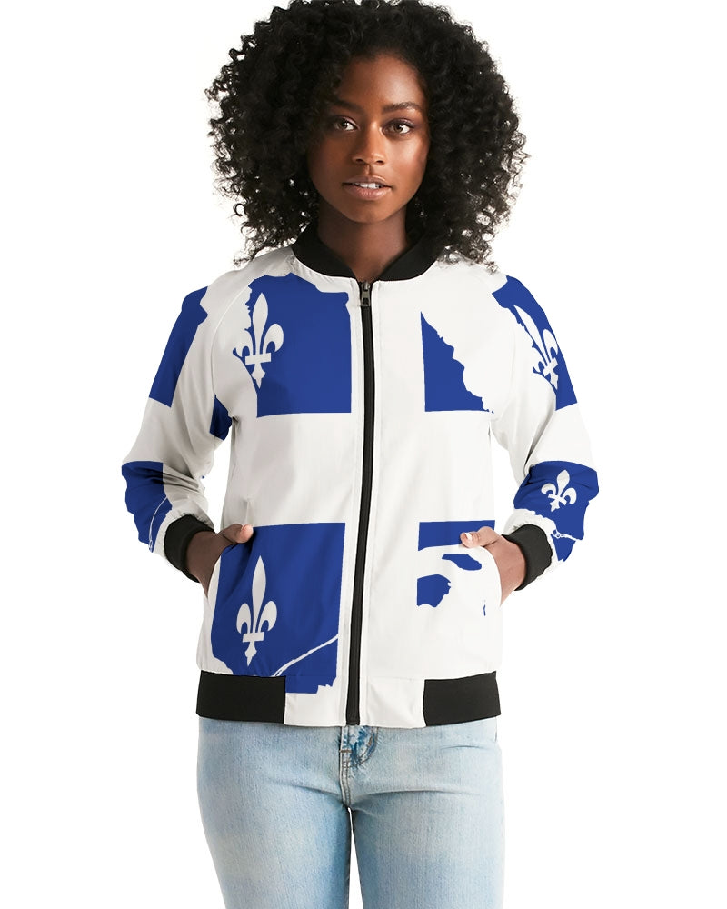 Quebec Map Flag - Drapeau Carte Québec (Fleurdelisé) Women's Bomber Jacket TeeSpect