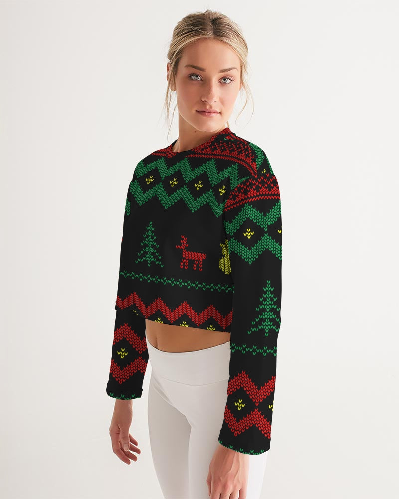 Christmas Merry Sweatshirt (Sweater) Black Women's Cropped Sweatshirt TeeSpect