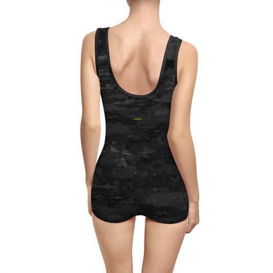 Neo Camo Black Women's Vintage Swimsuit