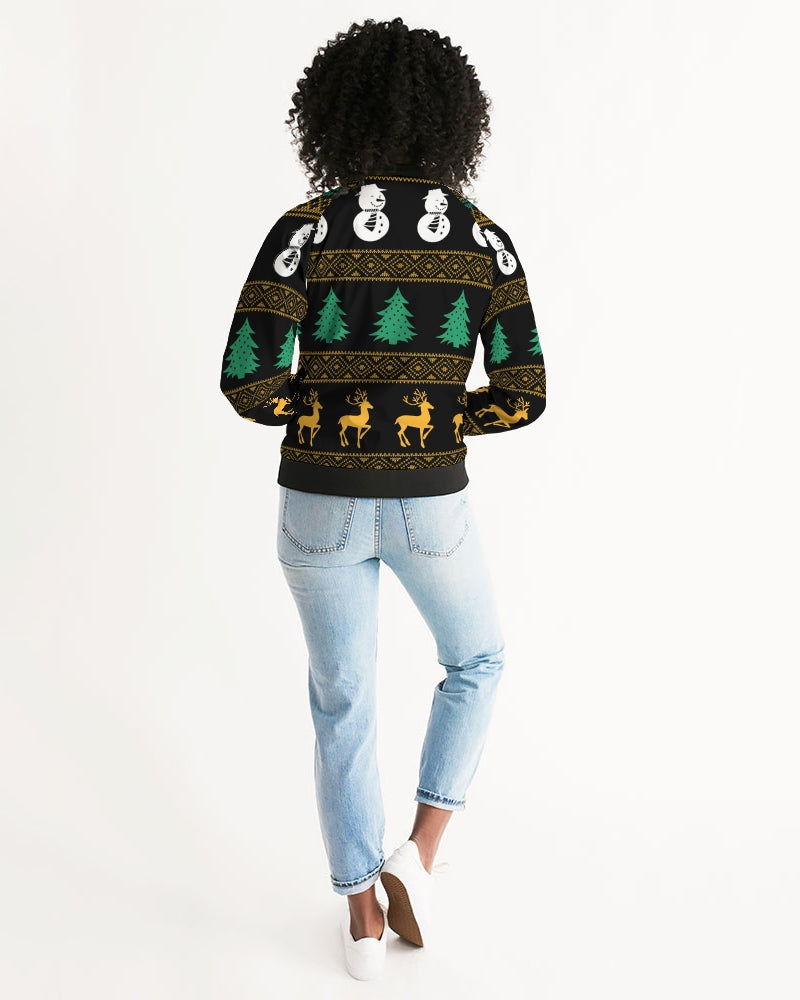 Snowman Tree Wonderland Black Women's Bomber Jacket TeeSpect
