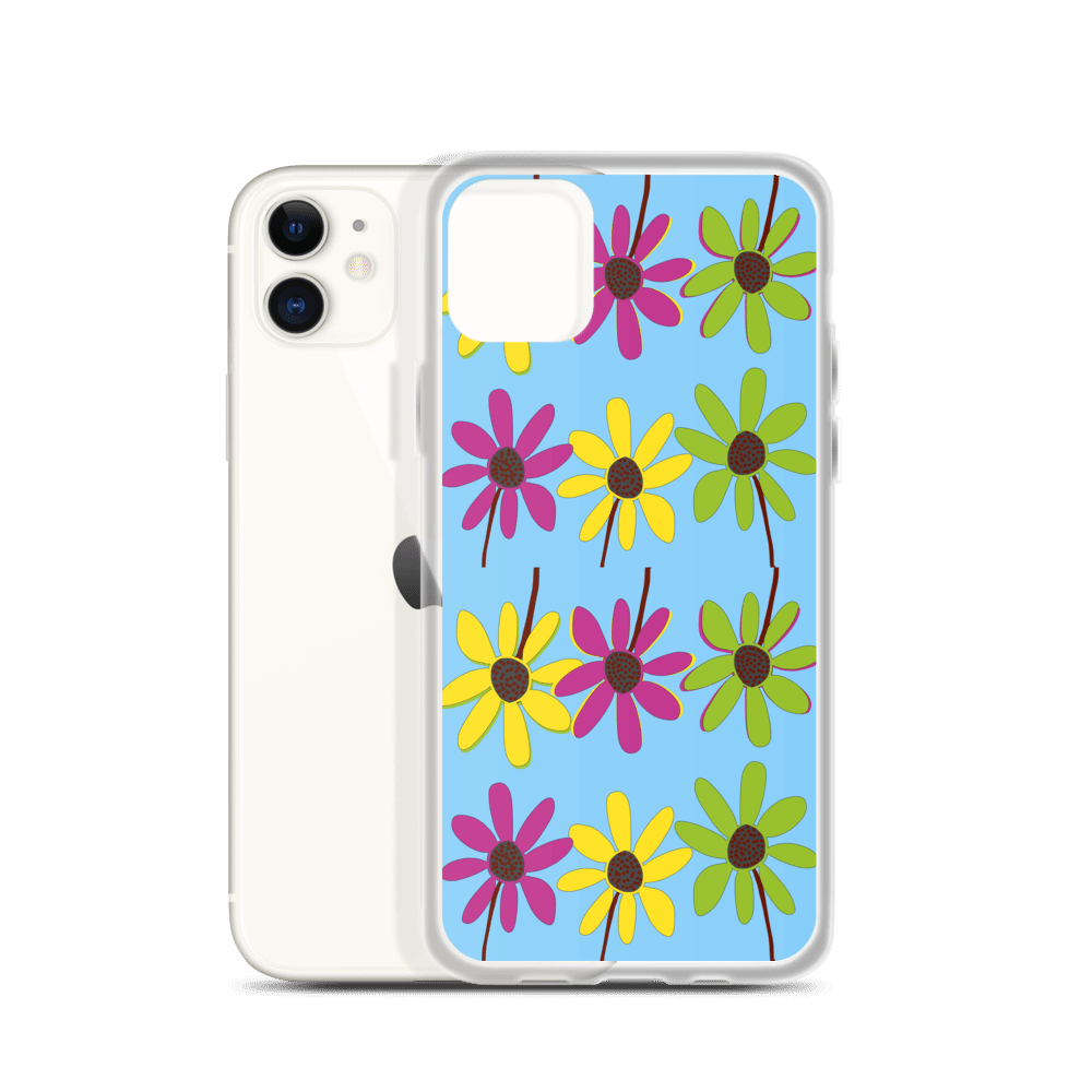 iPhone Colourful Hand Drawn Flower Petals Sky Blue Case TeeSpect
