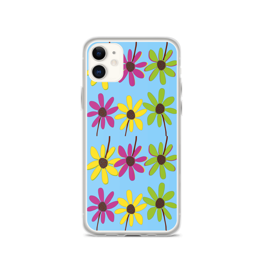 iPhone Colourful Hand Drawn Flower Petals Sky Blue Case TeeSpect