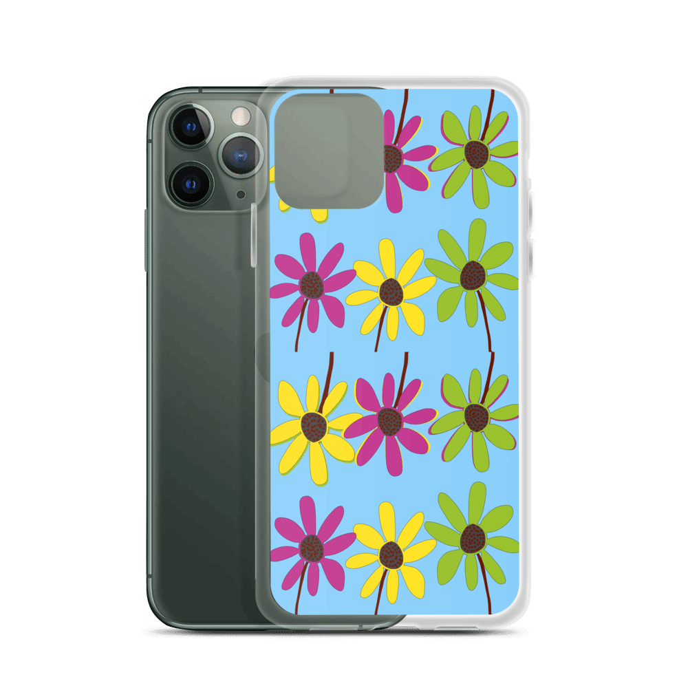 iPhone Colourful Hand Drawn Flower Petals Sky Blue Case TeeSpect