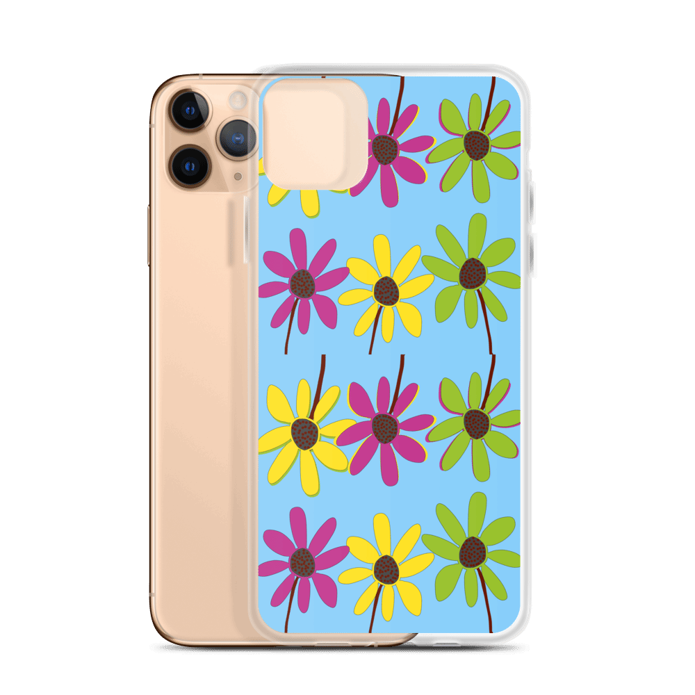 iPhone Colourful Hand Drawn Flower Petals Sky Blue Case TeeSpect