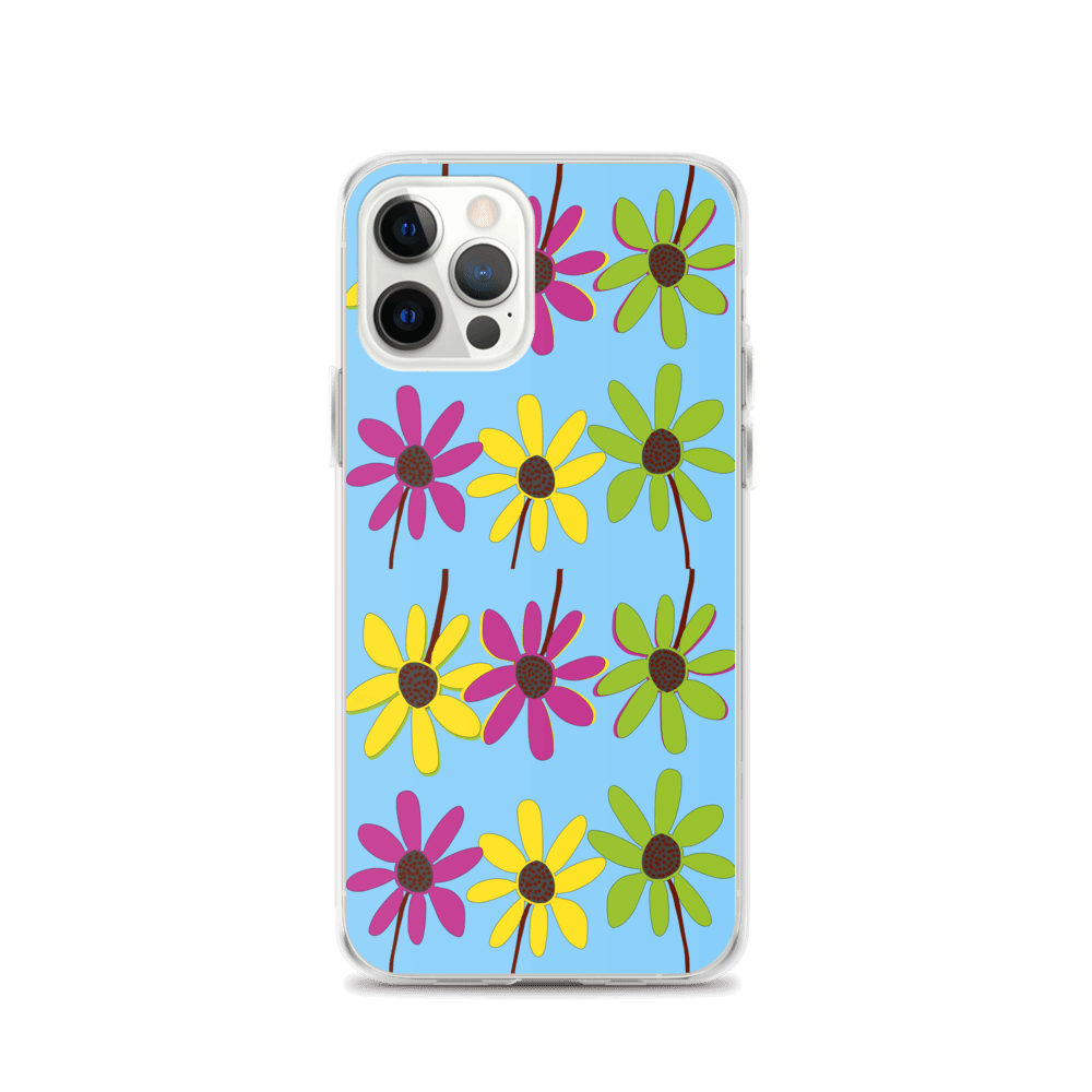 iPhone Colourful Hand Drawn Flower Petals Sky Blue Case TeeSpect
