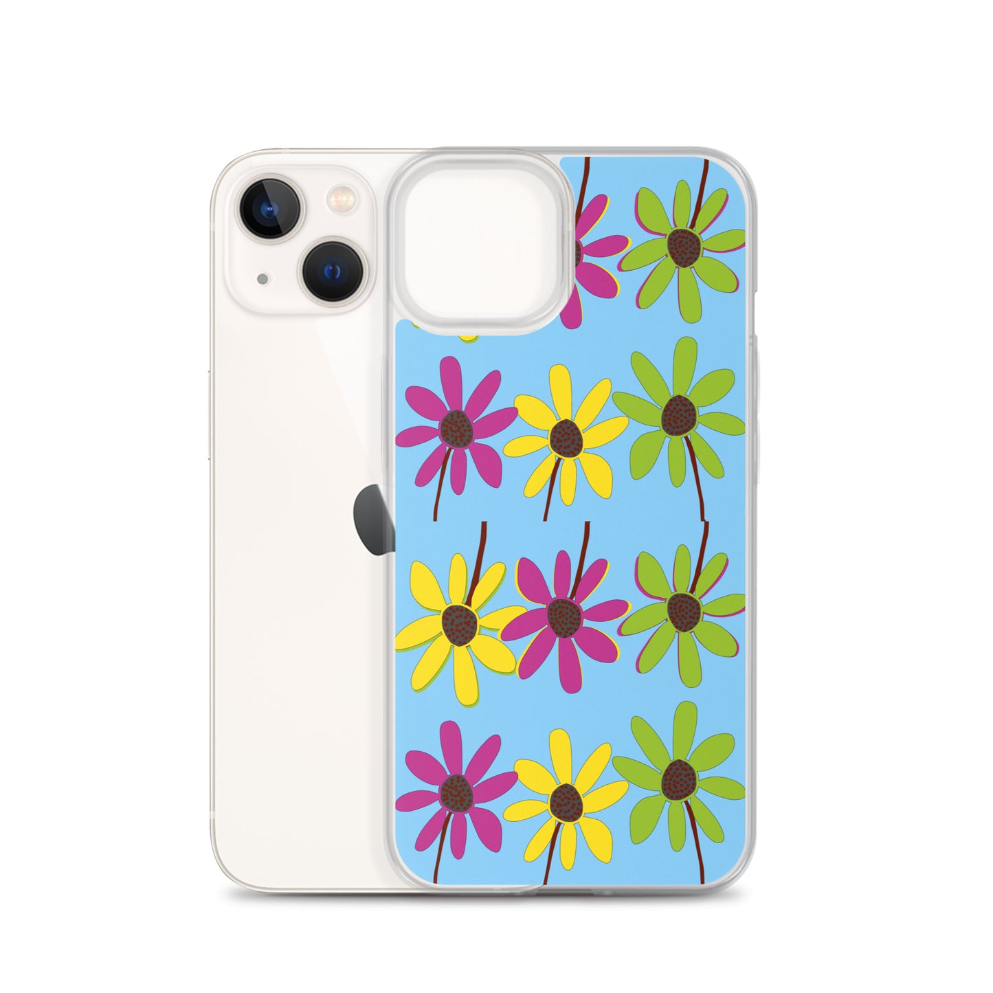 iPhone Colourful Hand Drawn Flower Petals Sky Blue Case TeeSpect
