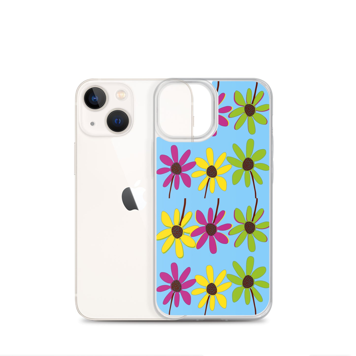iPhone Colourful Hand Drawn Flower Petals Sky Blue Case TeeSpect