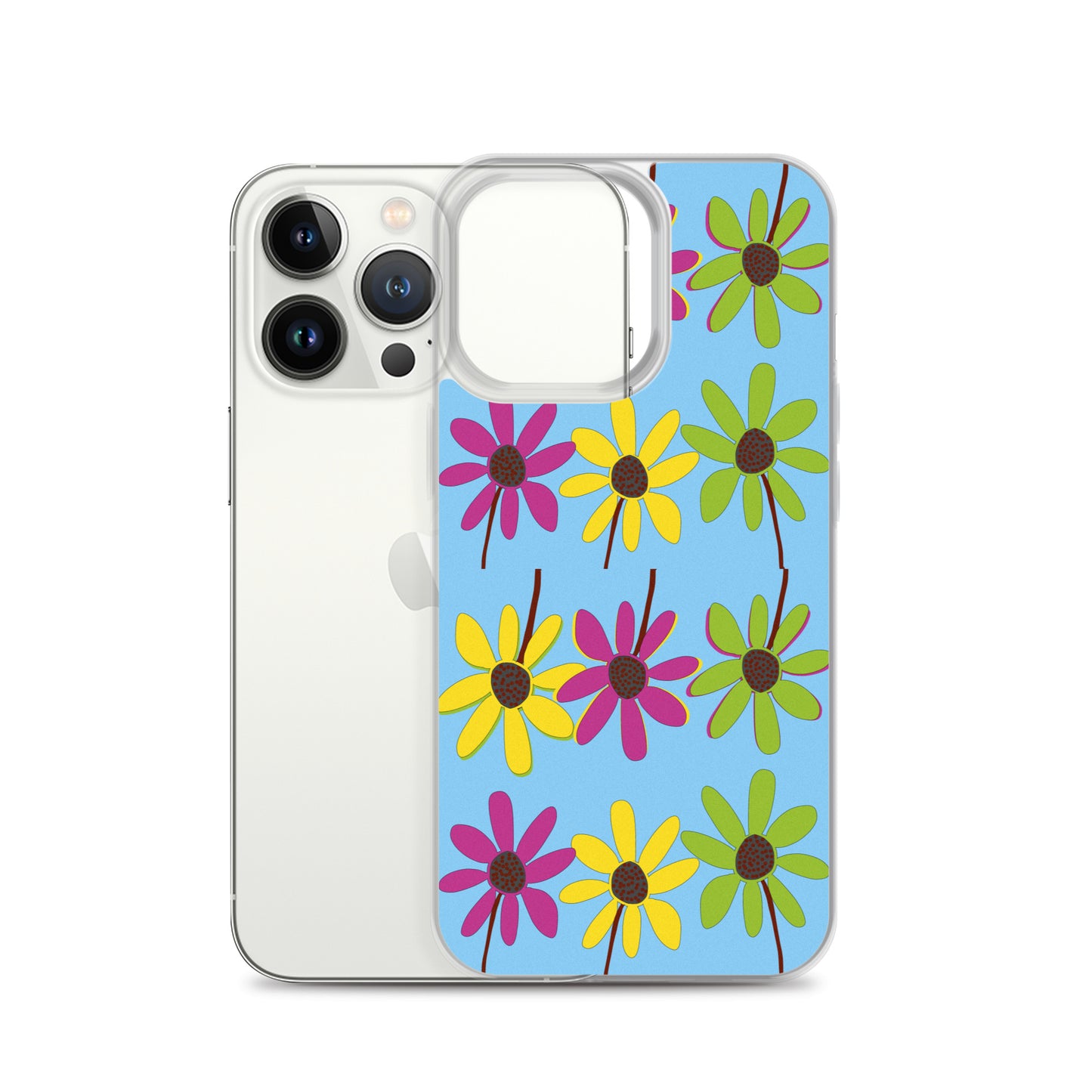 iPhone Colourful Hand Drawn Flower Petals Sky Blue Case TeeSpect