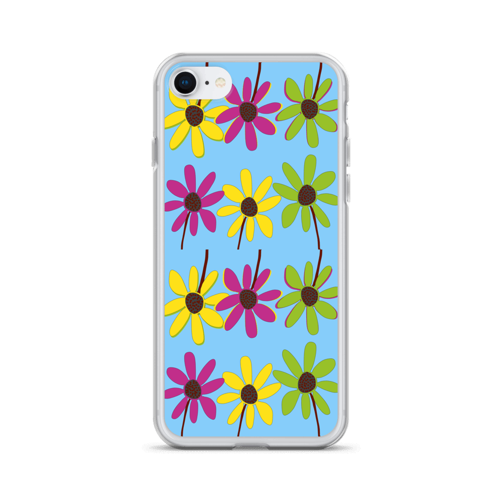 iPhone Colourful Hand Drawn Flower Petals Sky Blue Case TeeSpect