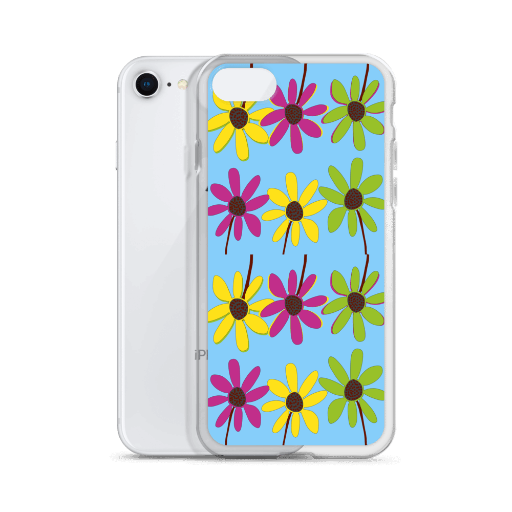 iPhone Colourful Hand Drawn Flower Petals Sky Blue Case TeeSpect