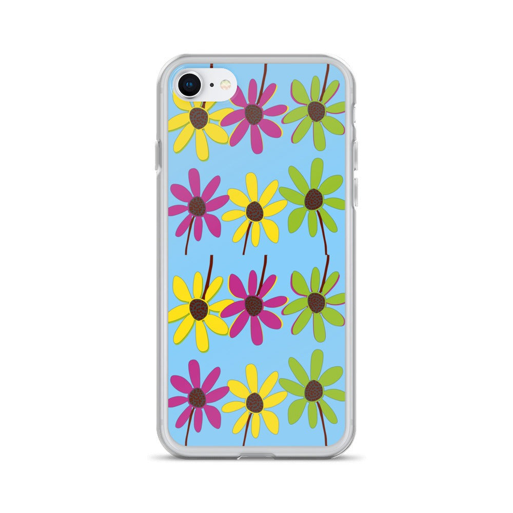 iPhone Colourful Hand Drawn Flower Petals Sky Blue Case TeeSpect