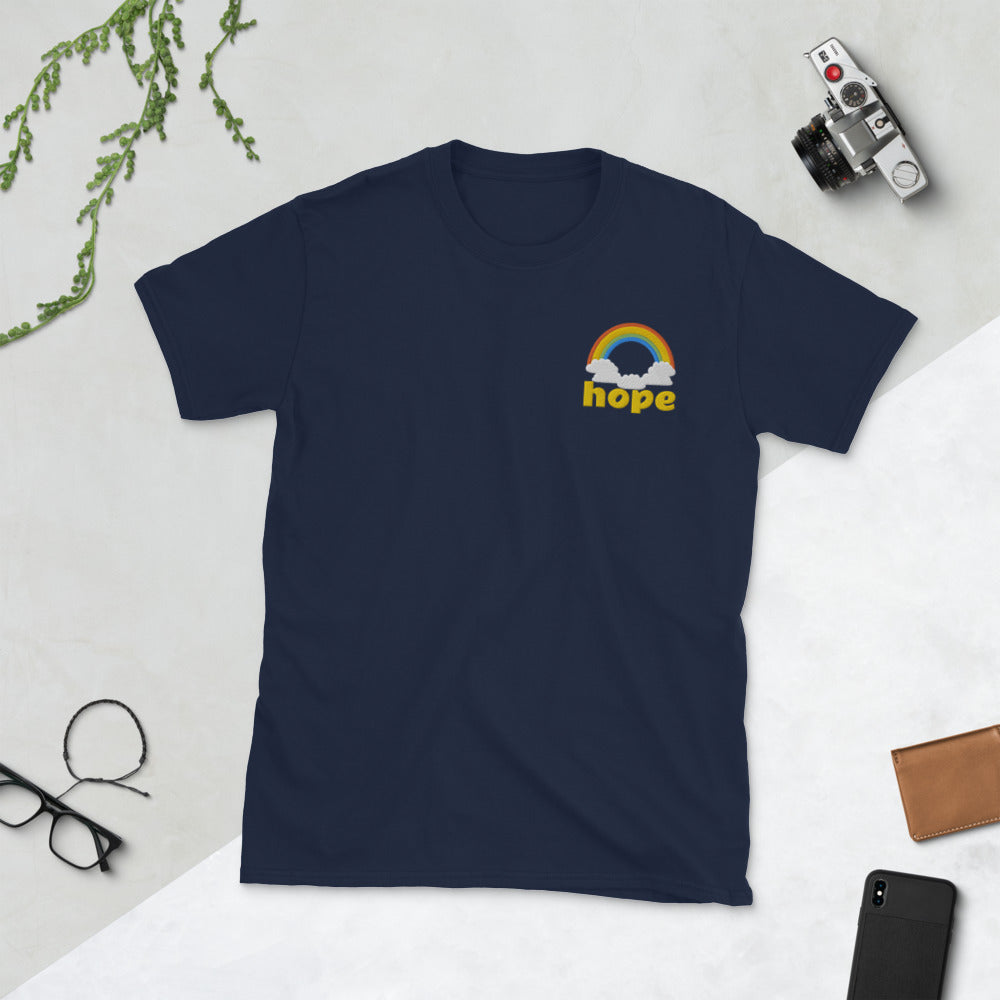 Hope Rainbow Clouds Embroidery Unisex, Soft Cotton, Softstyle Short-Sleeve T-Shirt TeeSpect
