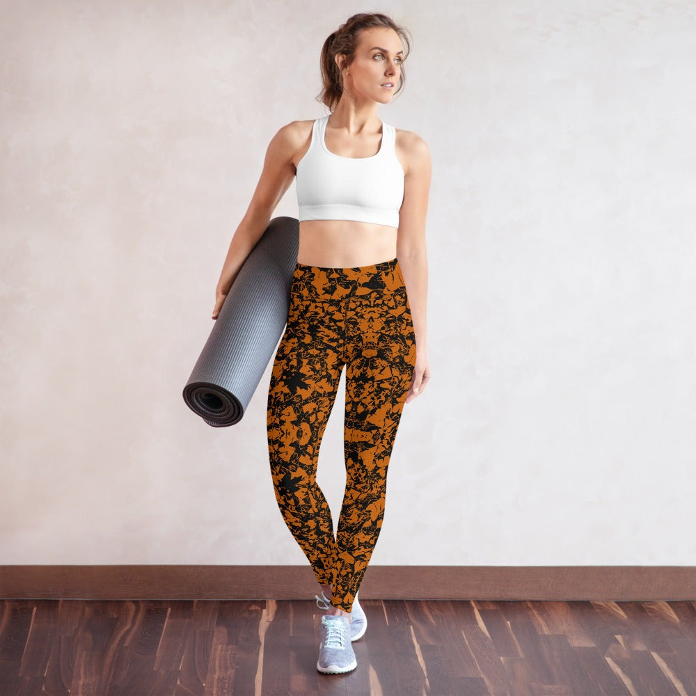 Mid Autumn Leaf Parade Multi Colors Super Soft, Stretchy, Comfortable Yoga Leggings With Pockets TeeSpect