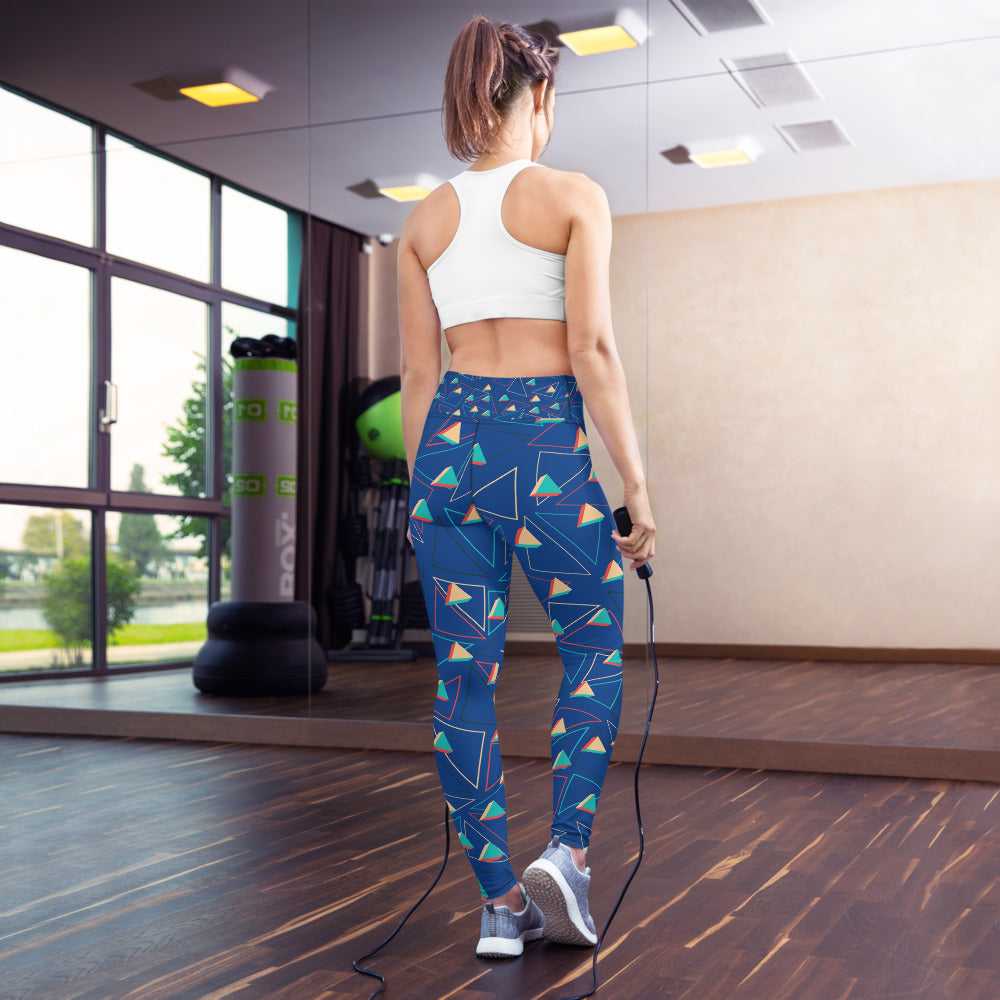 Triangular Candied Blue Yoga Leggings TeeSpect