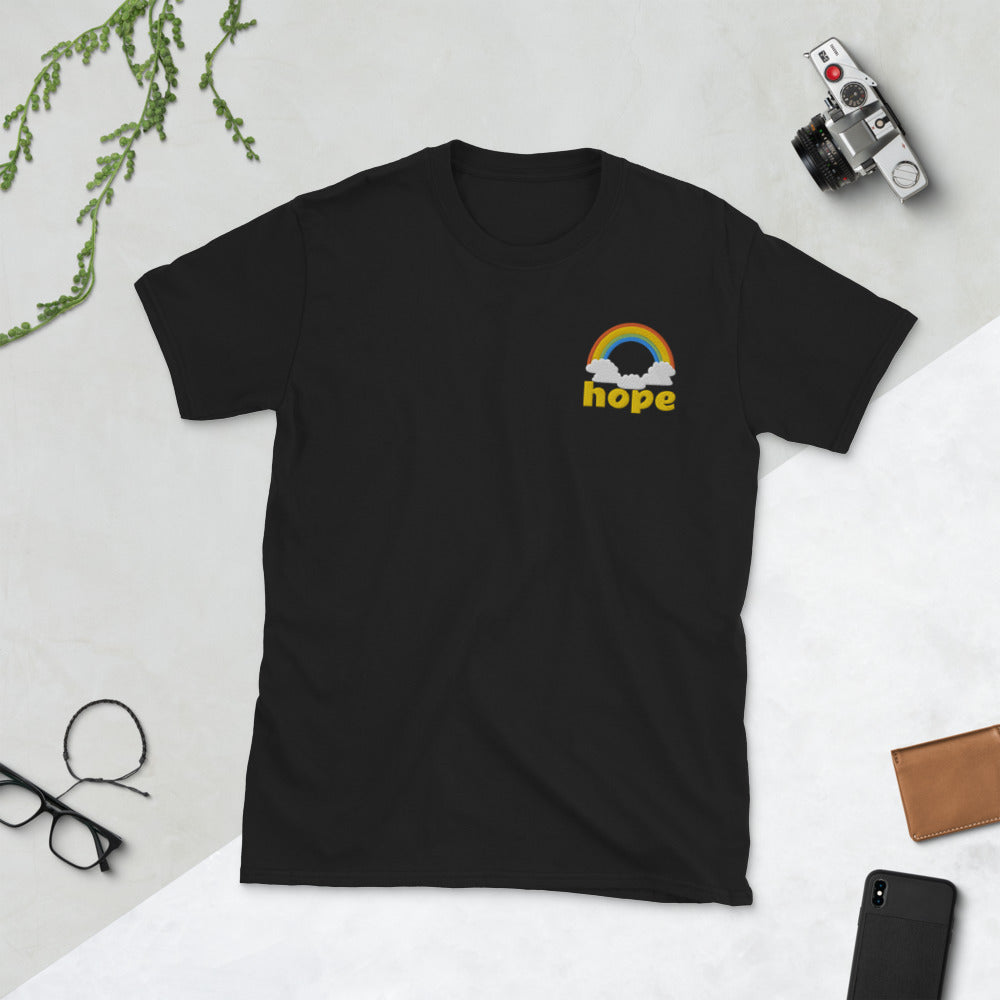 Hope Rainbow Clouds Embroidery Unisex, Soft Cotton, Softstyle Short-Sleeve T-Shirt TeeSpect