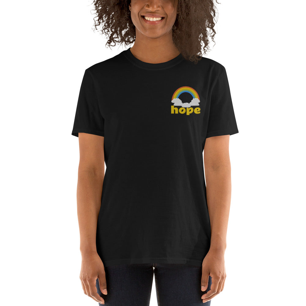 Hope Rainbow Clouds Embroidery Unisex, Soft Cotton, Softstyle Short-Sleeve T-Shirt TeeSpect
