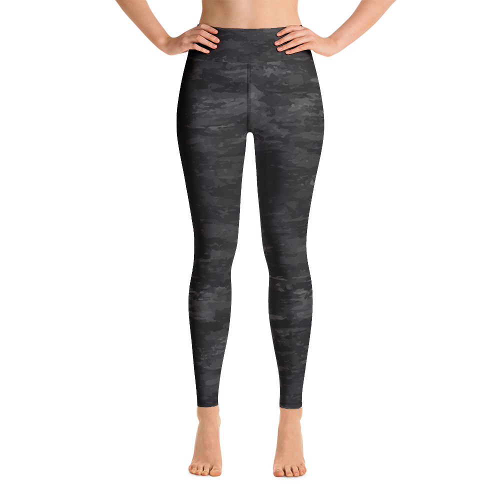 Textured Black Camouflage Yoga Leggings - With Pockets TeeSpect