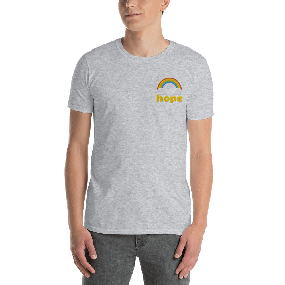 Hope Rainbow Clouds Embroidery Unisex, Soft Cotton, Softstyle Short-Sleeve T-Shirt TeeSpect