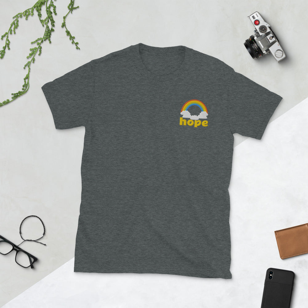 Hope Rainbow Clouds Embroidery Unisex, Soft Cotton, Softstyle Short-Sleeve T-Shirt TeeSpect