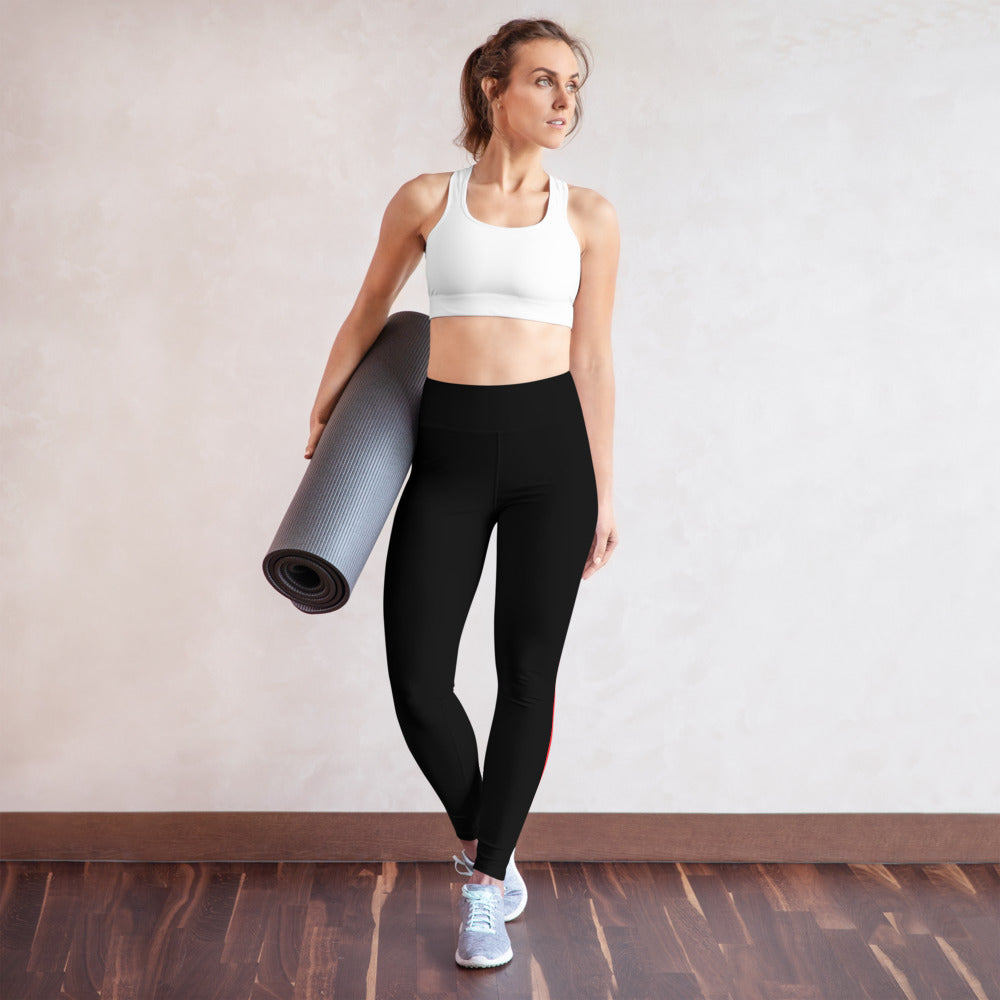 All-Over Print Multi Colors Super Soft, Stretchy, Comfortable, Single Red Stripe Yoga Leggings With Pockets TeeSpect