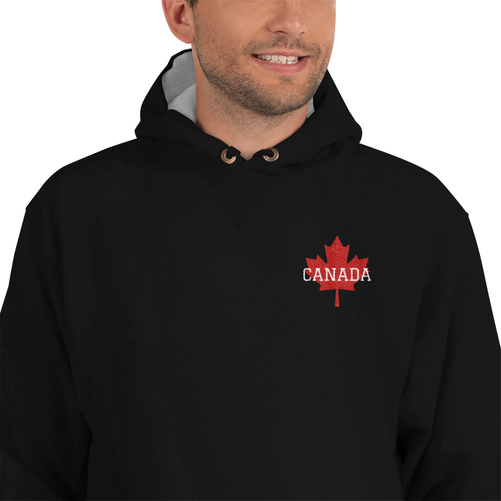 Men's Champion Hoodie Embroidered Bold CANADA Maple Leaf TeeSpect
