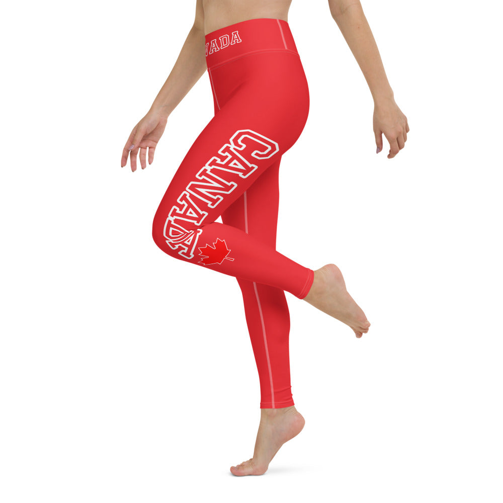 Bold Canada And Maple Leaf Super Soft, Stretchy, Comfortable All Over Print Yoga Leggings With Pockets TeeSpect