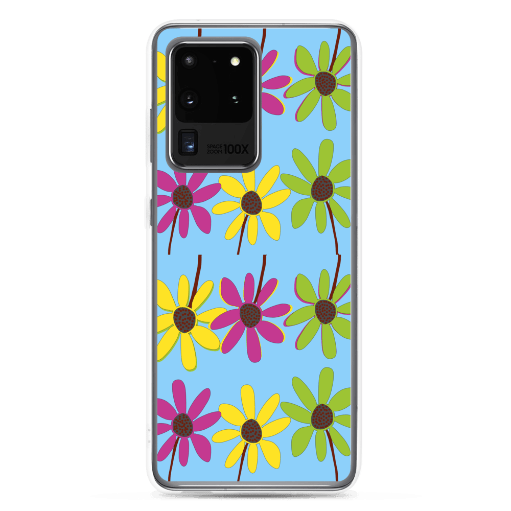 Colourful Hand Drawn Flower Petals Sky Blue Samsung Case TeeSpect