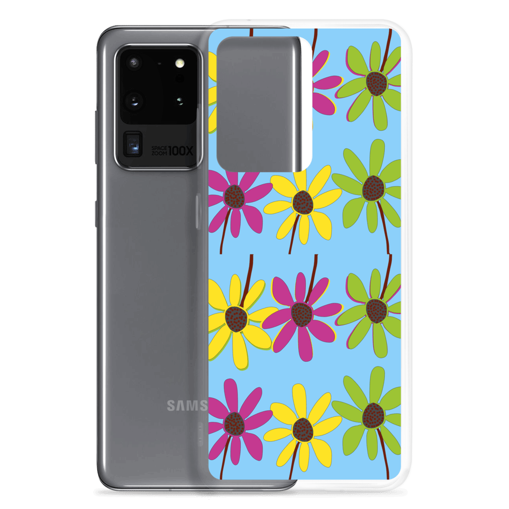 Colourful Hand Drawn Flower Petals Sky Blue Samsung Case TeeSpect