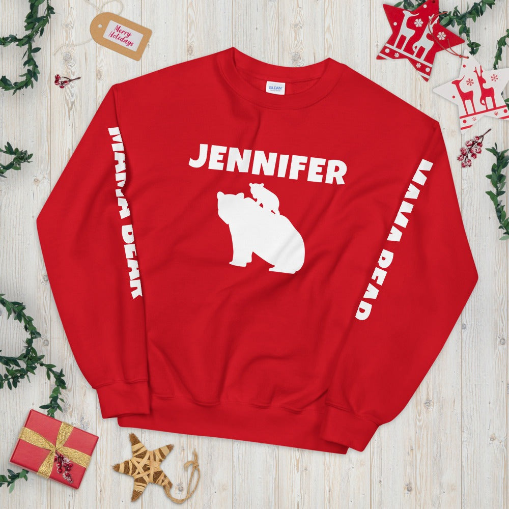 Custom Name, Arm Text Personalized Bold Mama Bear Sweatshirt TeeSpect