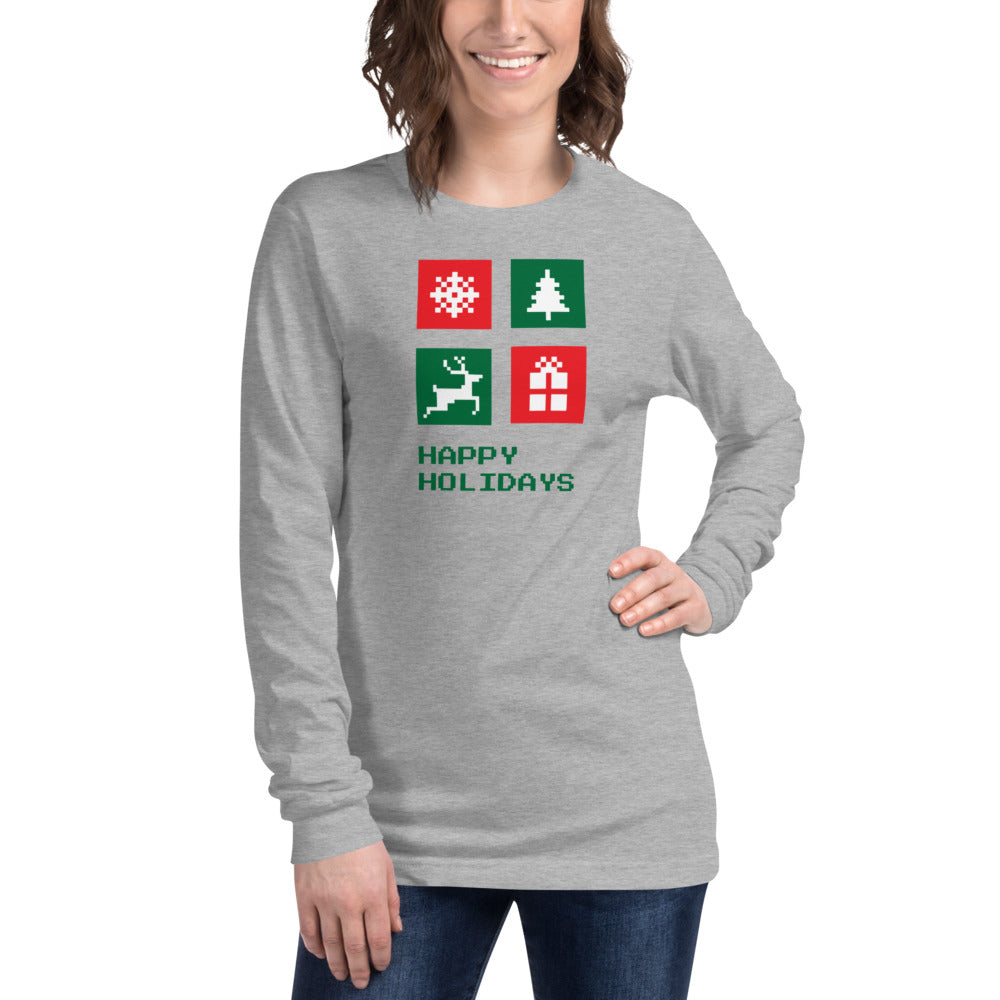 Happy Holidays Box Custom Text Personalized Unisex Long Sleeve Tee | Bella + Canvas 3501 TeeSpect