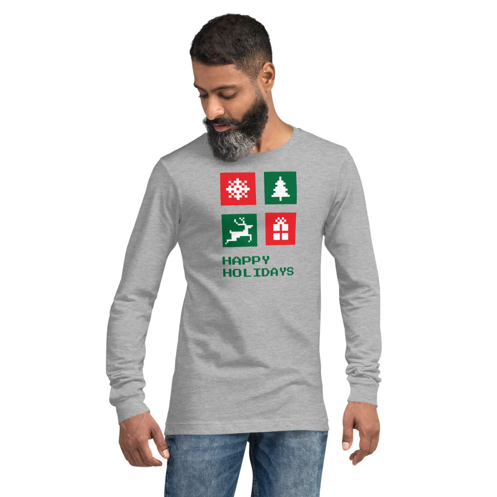 Happy Holidays Box Custom Text Personalized Unisex Long Sleeve Tee | Bella + Canvas 3501 TeeSpect